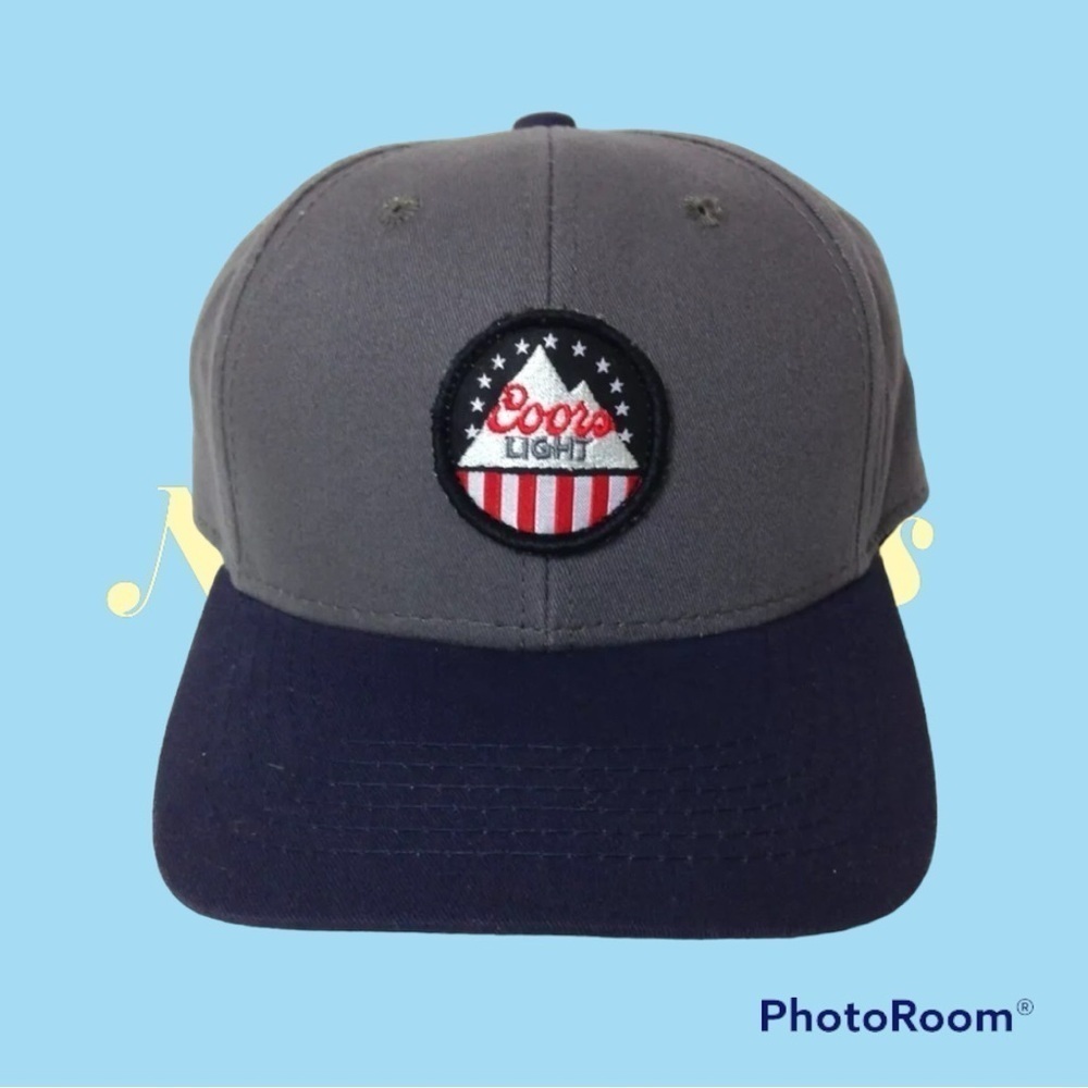 COORS LIGHT ROCK STAR BASEBALL CAP GRAY BLUE & BLACK STAR STRIPES AMERICAN FLAG